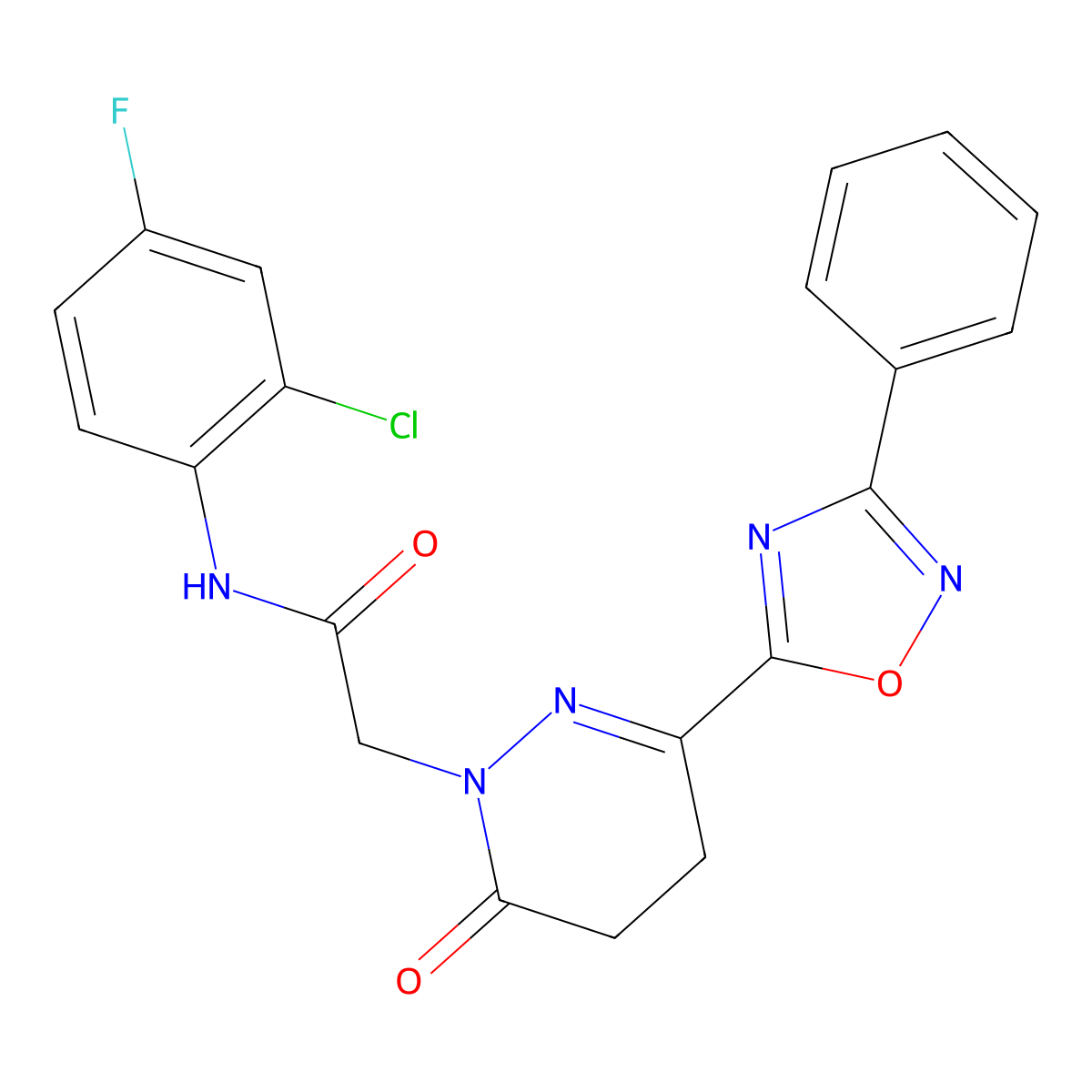 1(4H)-Pyridazineacetamide, N-(2-chloro-4-fluorophenyl)-5,6-dihydro-6-oxo-3-(3-phenyl-1,2,4-oxadiazol-5-yl)- molecular structure, CAS 1351839-47-8