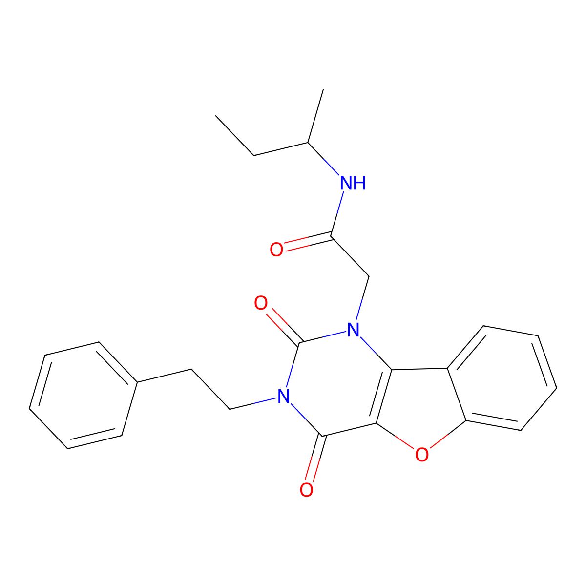 N-(butan-2-yl)-2-[4,6-dioxo-5-(2-phenylethyl)-8-oxa-3,5-diazatricyclo[7.4.0.0^{2,7}]trideca-1(9),2(7),10,12-tetraen-3-yl]acetamide molecular structure, CAS 1351840-74-8