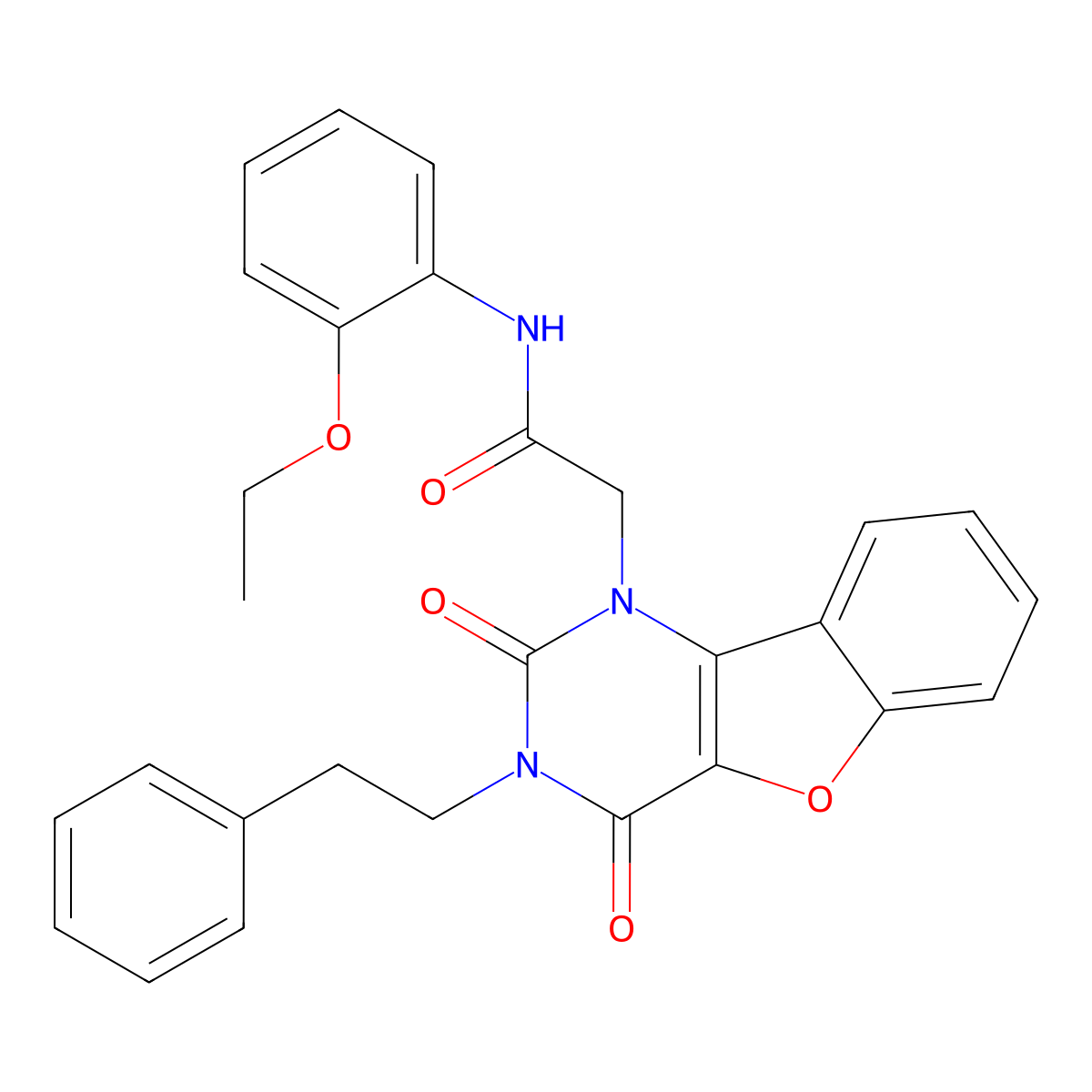 2-[2,4-dioxo-3-(2-phenylethyl)-3,4-dihydro[1]benzofuro[3,2-d]pyrimidin-1(2H)-yl]-N-(2-ethoxyphenyl)acetamide molecular structure, CAS 1351840-80-6