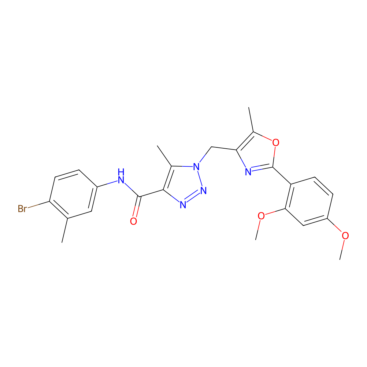 N-(4-bromo-3-methylphenyl)-1-{[2-(2,4-dimethoxyphenyl)-5-methyl-1,3-oxazol-4-yl]methyl}-5-methyl-1H-1,2,3-triazole-4-carboxamide molecular structure, CAS 1351841-79-6