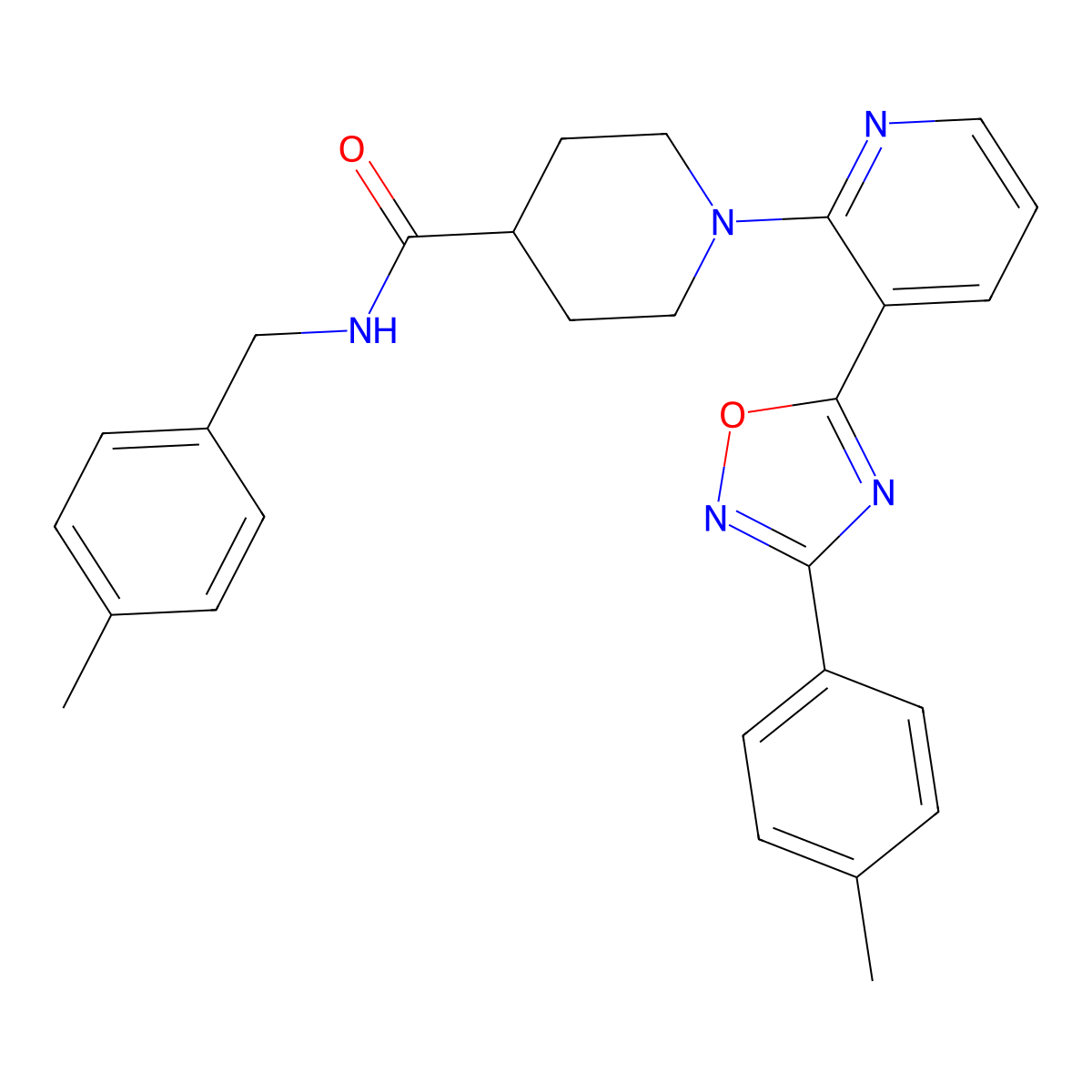 1-{3-[3-(4-methylphenyl)-1,2,4-oxadiazol-5-yl]pyridin-2-yl}-N-[(4-methylphenyl)methyl]piperidine-4-carboxamide molecular structure, CAS 1351842-57-3