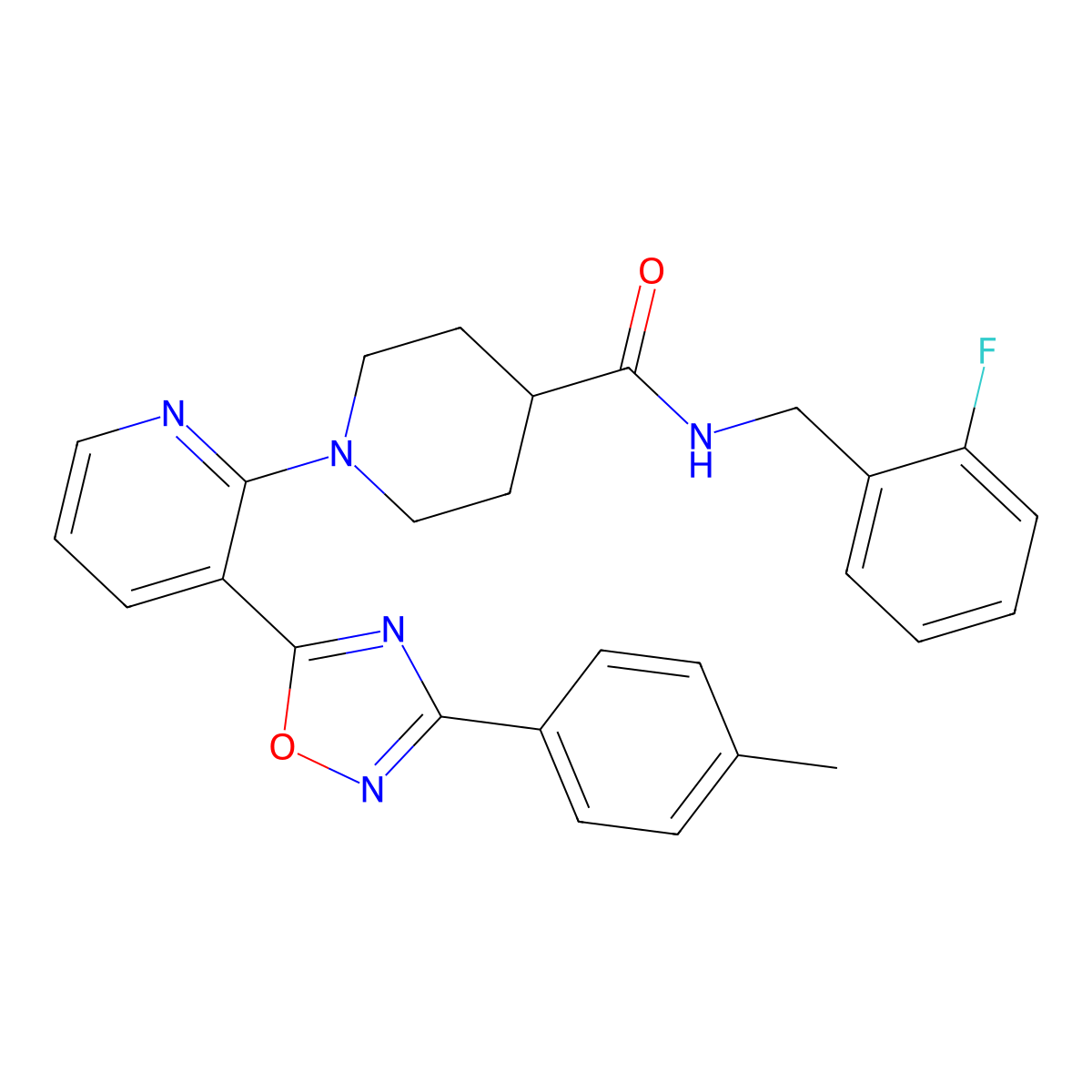 N-[(2-fluorophenyl)methyl]-1-{3-[3-(4-methylphenyl)-1,2,4-oxadiazol-5-yl]pyridin-2-yl}piperidine-4-carboxamide molecular structure, CAS 1351842-70-0