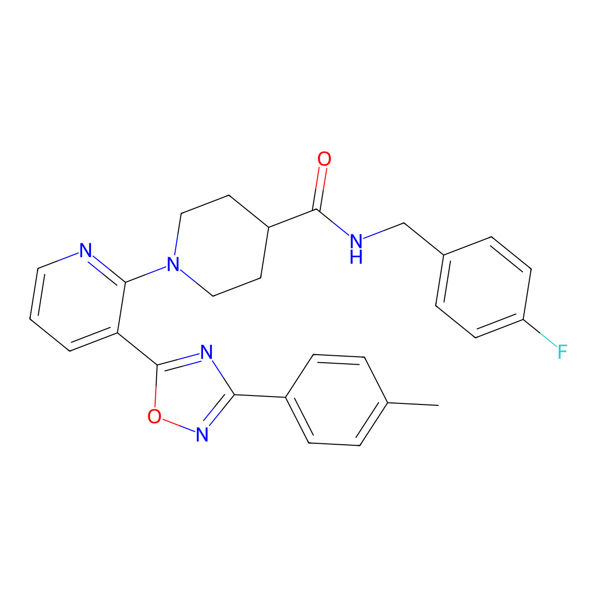 N-(4-fluorobenzyl)-1-{3-[3-(4-methylphenyl)-1,2,4-oxadiazol-5-yl]pyridin-2-yl}piperidine-4-carboxamide molecular structure, CAS 1351842-80-2