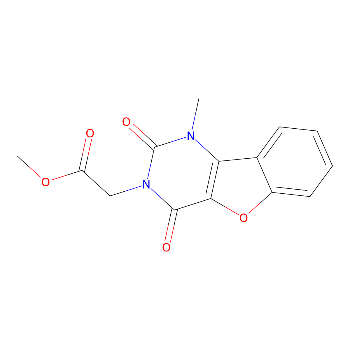 methyl (1-methyl-2,4-dioxo-1,4-dihydro[1]benzofuro[3,2-d]pyrimidin-3(2H)-yl)acetate molecular structure, CAS 1351843-98-5