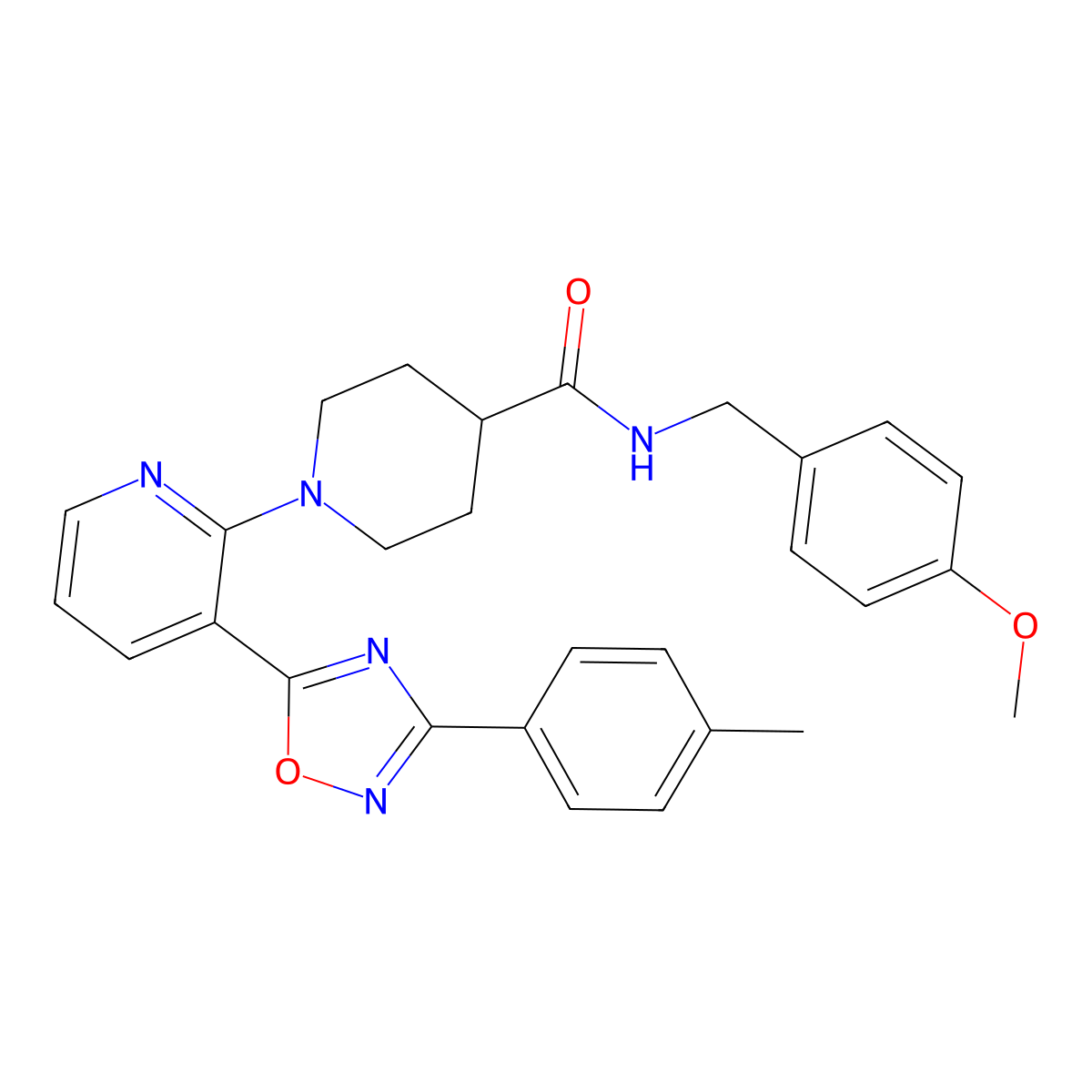 N-[(4-methoxyphenyl)methyl]-1-{3-[3-(4-methylphenyl)-1,2,4-oxadiazol-5-yl]pyridin-2-yl}piperidine-4-carboxamide molecular structure, CAS 1351844-75-1
