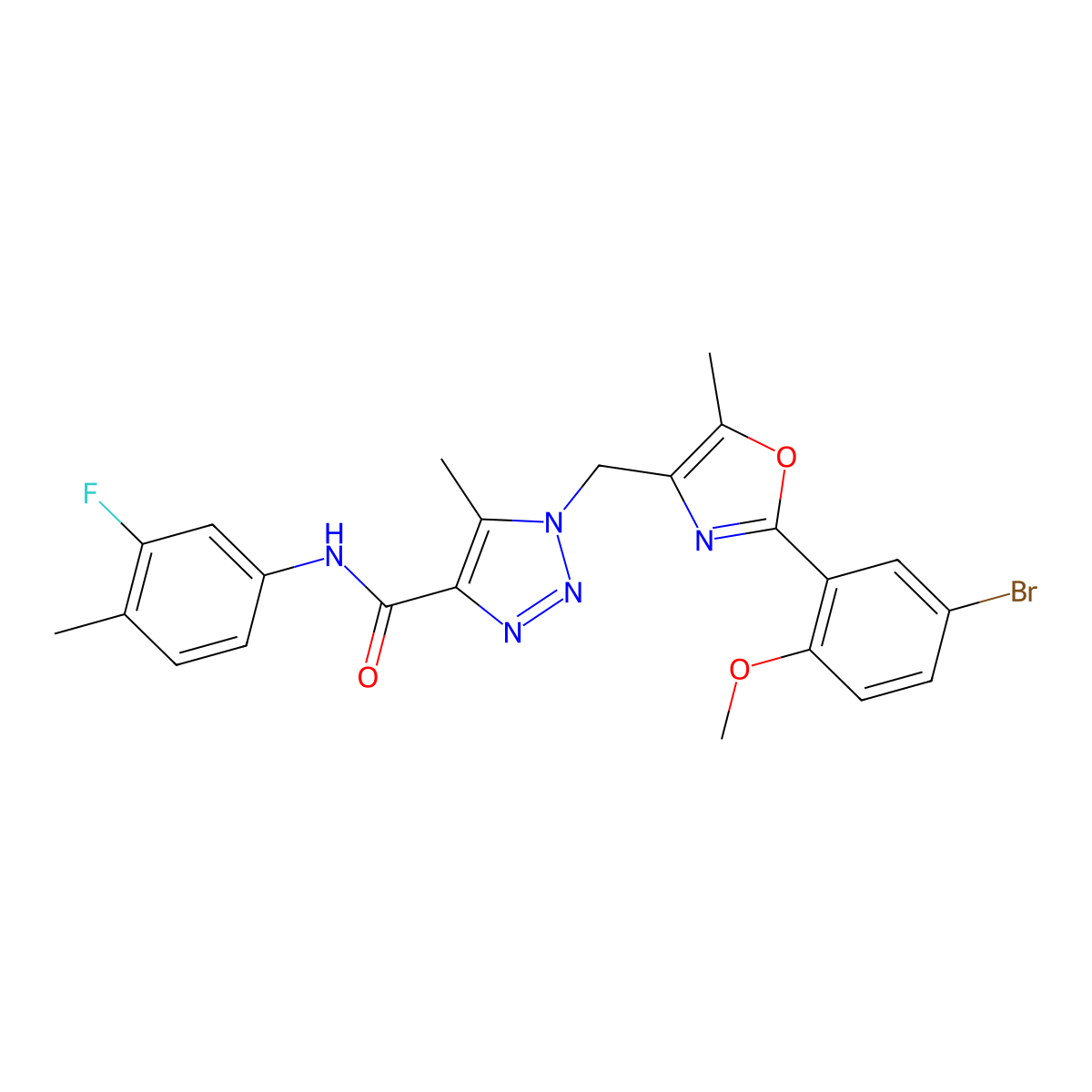 1-{[2-(5-bromo-2-methoxyphenyl)-5-methyl-1,3-oxazol-4-yl]methyl}-N-(3-fluoro-4-methylphenyl)-5-methyl-1H-1,2,3-triazole-4-carboxamide molecular structure, CAS 1351847-86-3