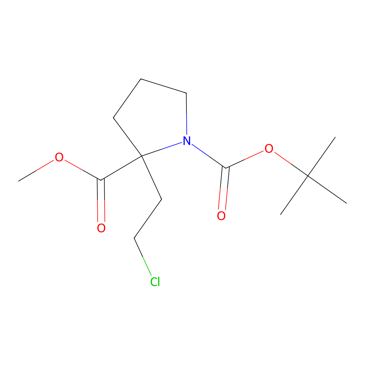 1-Tert-butyl 2-methyl 2-(2-chloroethyl)pyrrolidine-1,2-dicarboxylate molecular structure, CAS 1351956-13-2