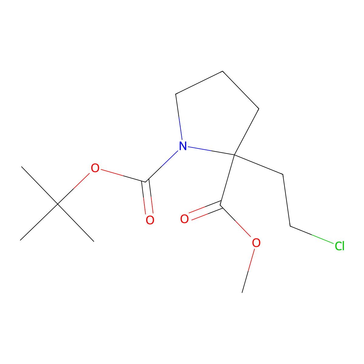 1-Tert-butyl 2-methyl 2-(2-chloroethyl)pyrrolidine-1,2-dicarboxylate molecular structure, CAS 1351956-13-2