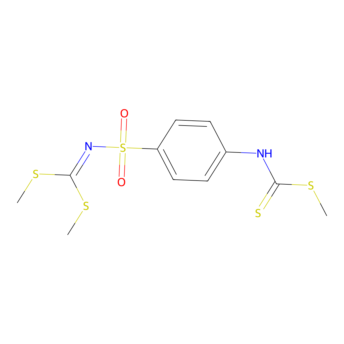 Methyl N-(4-(((bis(methylthio)methylene)amino)sulfonyl)phenyl)carbamodithioate molecular structure, CAS 135198-17-3