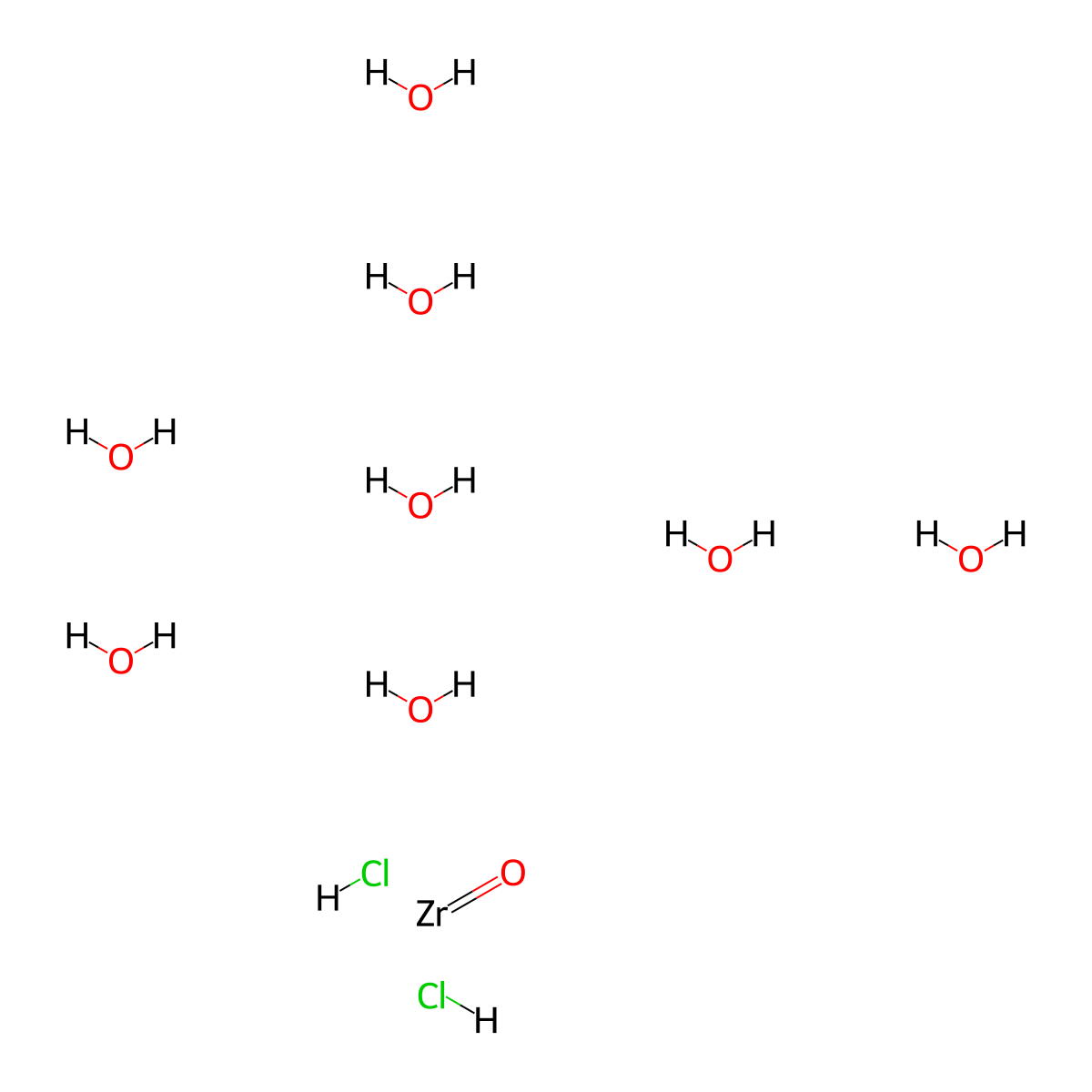 Zirconyl chloride octahydrate molecular structure, CAS 13520-92-8
