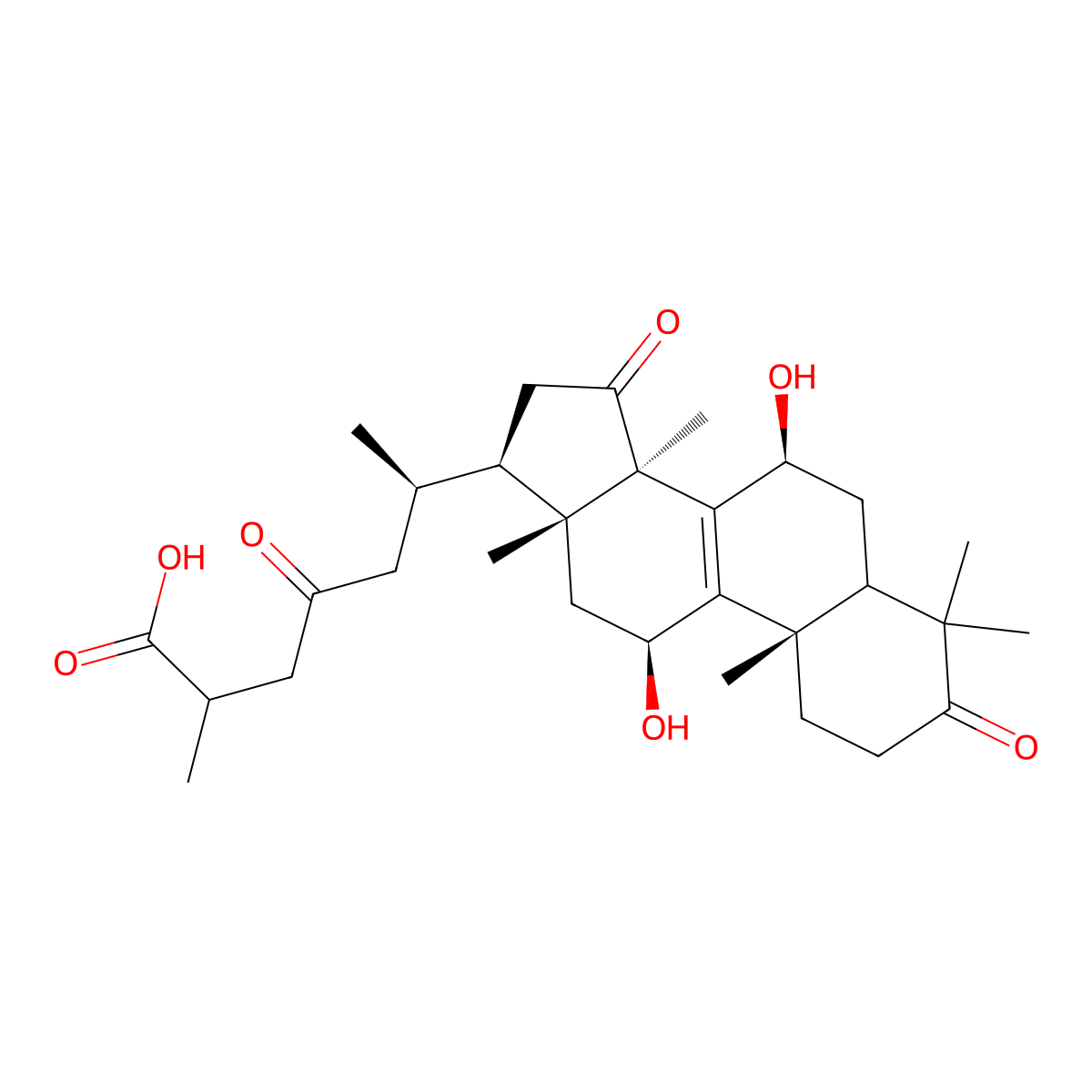 (6R)-6-[(7S,10S,11S,13R,14R,17R)-7,11-dihydroxy-4,4,10,13,14-pentamethyl-3,15-dioxo-2,5,6,7,11,12,16,17-octahydro-1H-cyclopenta[a]phenanthren-17-yl]-2-methyl-4-oxoheptanoic acid molecular structure, CAS 1352033-73-8