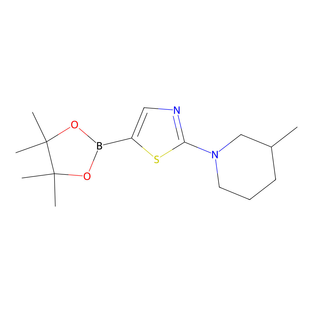 2-(3-Methylpiperidino)thiazole-5-boronic acid pinacol ester molecular structure, CAS 1352037-40-1