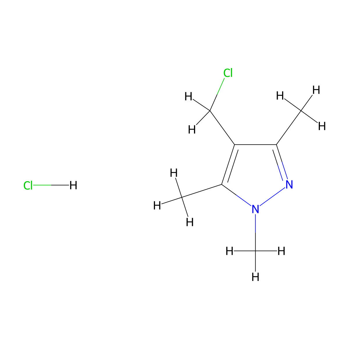 4-(chloromethyl)-1,3,5-trimethyl-1H-pyrazole hydrochloride molecular structure, CAS 1352127-20-8
