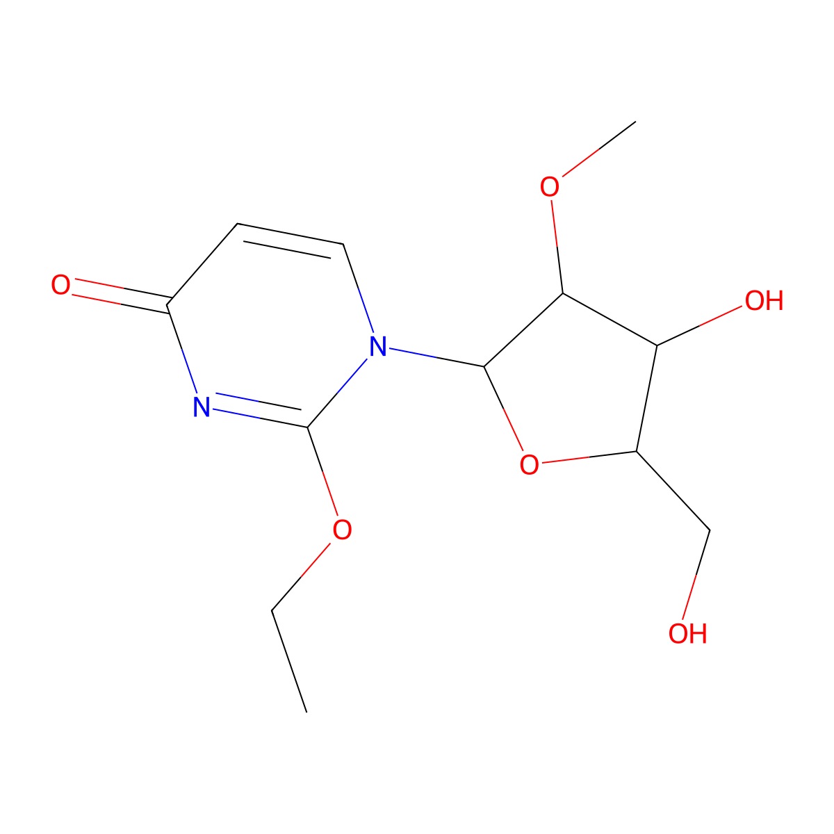 2-Ethoxy-1-((2R,3R,4R,5R)-4-hydroxy-5-(hydroxymethyl)-3-methoxytetrahydrofuran-2-yl)pyrimidin-4(1H)-one molecular structure, CAS 1352173-49-9