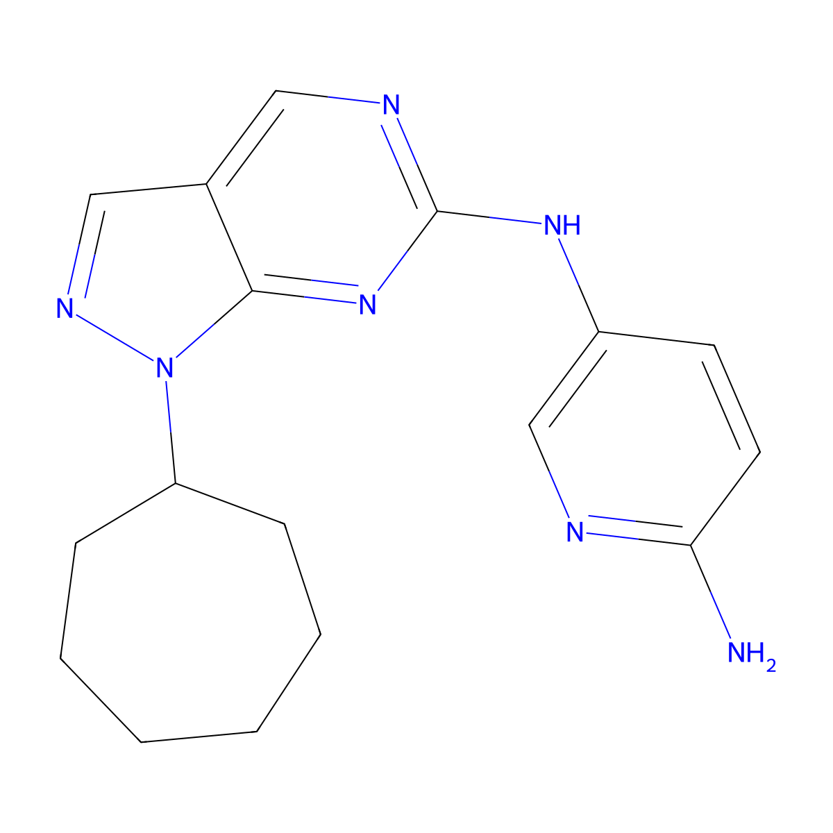 N5-(1-Cycloheptyl-1H-pyrazolo[3,4-d]pyrimidin-6-yl)pyridine-2,5-diamine molecular structure, CAS 1352193-42-0