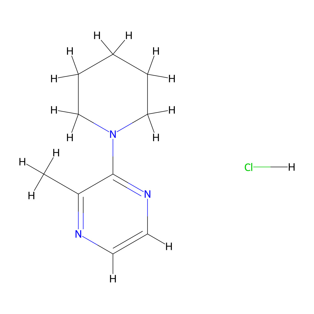 Pyrazine, 2-methyl-3-piperidino-, monohydrochloride molecular structure, CAS 13522-00-4
