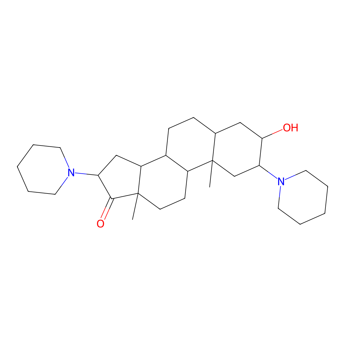 3beta-Hydroxy-2beta,16beta-dipiperidino-5-alpha-androstan-17-one molecular structure, CAS 13522-14-0