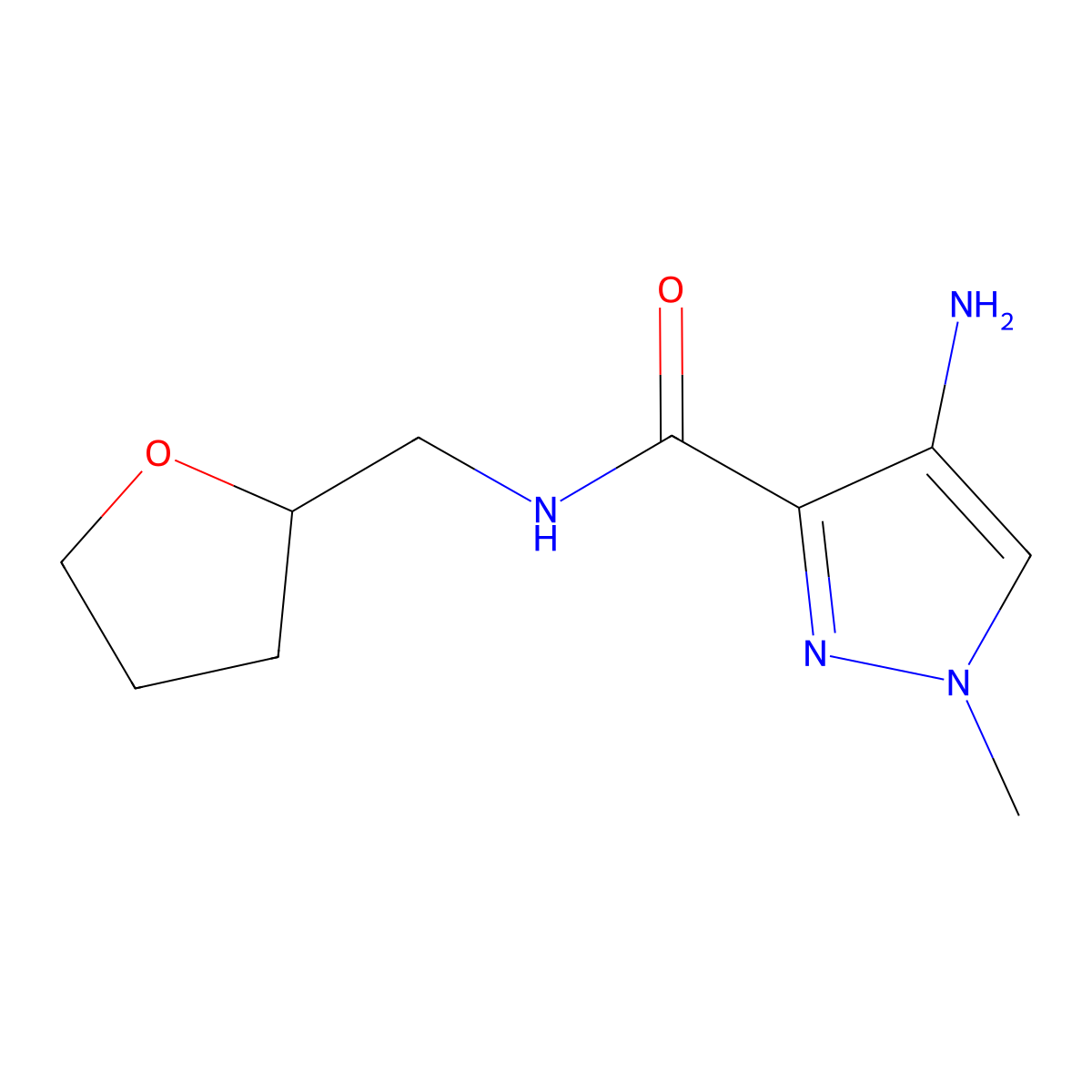 4-Amino-1-methyl-N-((tetrahydrofuran-2-yl)methyl)-1H-pyrazole-3-carboxamide molecular structure, CAS 1352201-48-9
