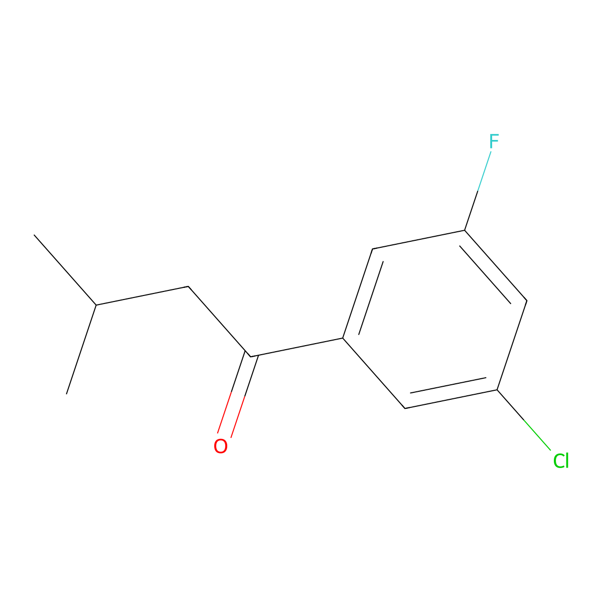 1-(3-Chloro-5-fluorophenyl)-3-methylbutan-1-one molecular structure, CAS 1352209-75-6