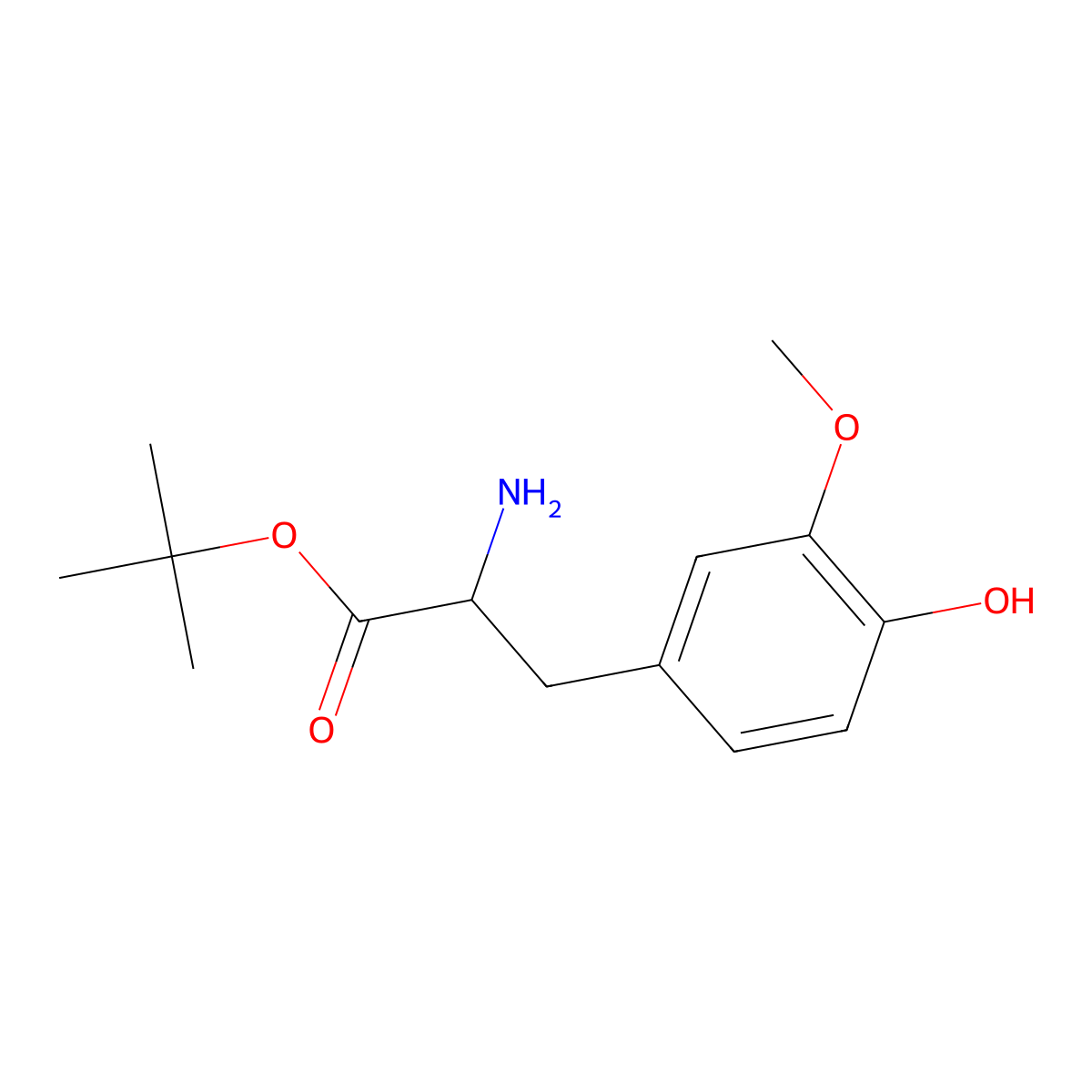 Tert-butyl 2-amino-3-(4-hydroxy-3-methoxyphenyl)propanoate molecular structure, CAS 1352293-13-0