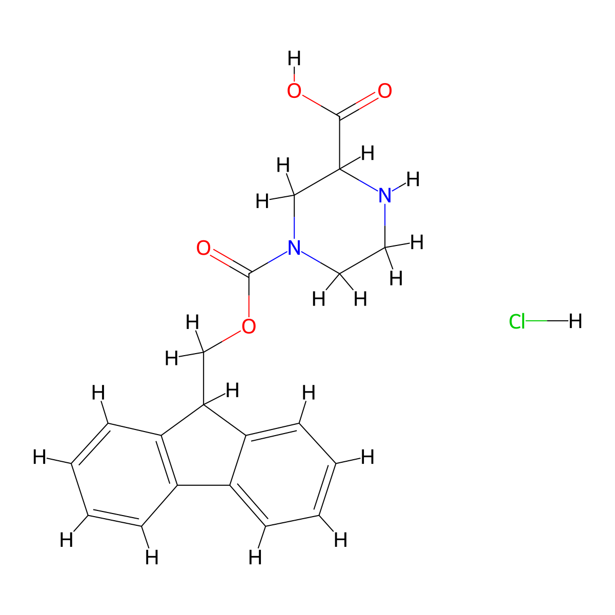 4-(((9H-Fluoren-9-yl)methoxy)carbonyl)piperazine-2-carboxylic acid hydrochloride molecular structure, CAS 1352305-15-7
