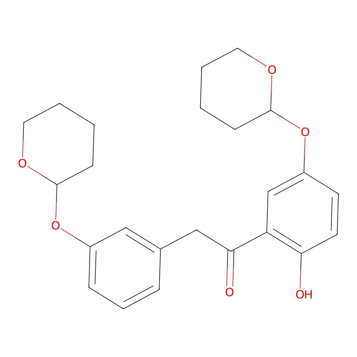 1-(2-hydroxy-5-((tetrahydro-2H-pyran-2-yl)oxy)phenyl)-2-(3-((tetrahydro-2H-pyran-2-yl)oxy)phenyl)ethanone molecular structure, CAS 1352306-11-6