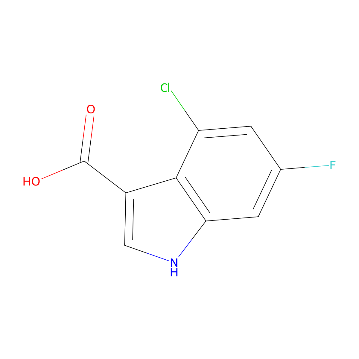 4-chloro-6-fluoro-1H-indole-3-carboxylic acid molecular structure, CAS 1352396-80-5
