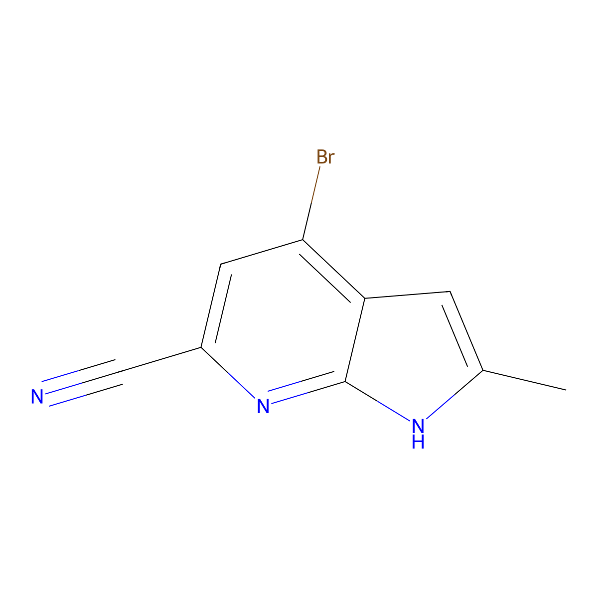 4-Bromo-2-methyl-1H-pyrrolo[2,3-b]pyridine-6-carbonitrile molecular structure, CAS 1352398-43-6