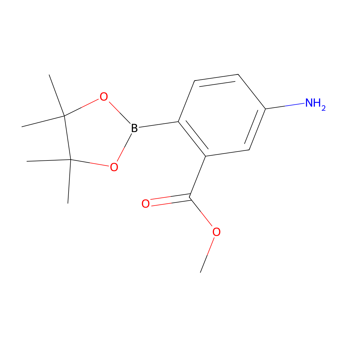Methyl 5-amino-2-(4,4,5,5-tetramethyl-1,3,2-dioxaborolan-2-yl)benzoate molecular structure, CAS 1352412-93-1