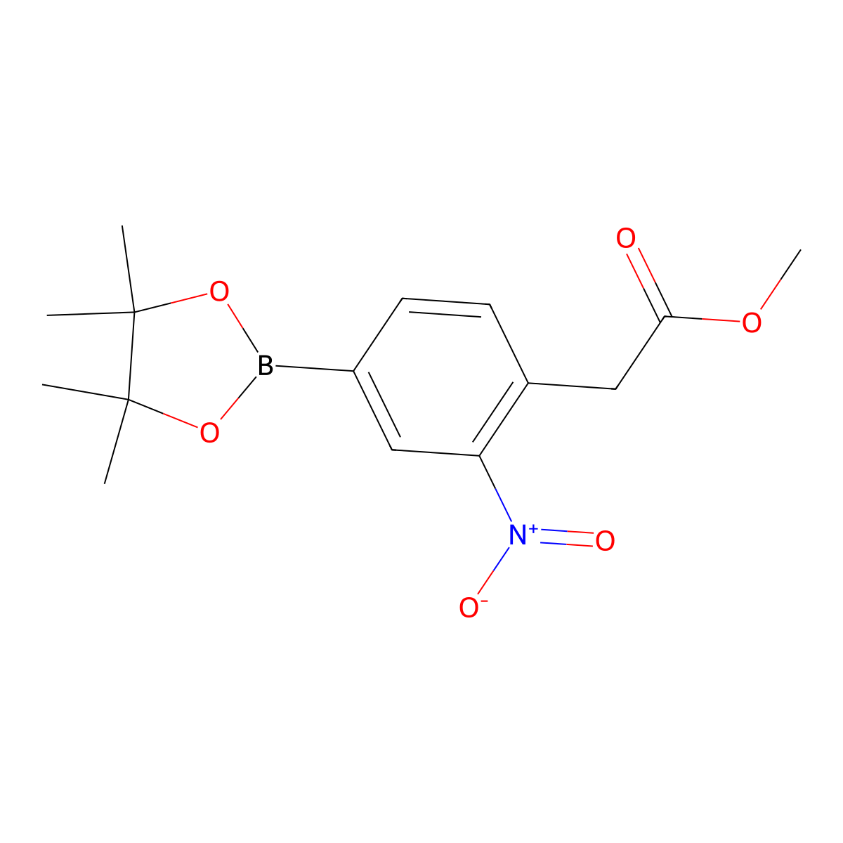 Methyl 2-(2-nitro-4-(4,4,5,5-tetramethyl-1,3,2-dioxaborolan-2-yl)phenyl)acetate molecular structure, CAS 1352413-08-1