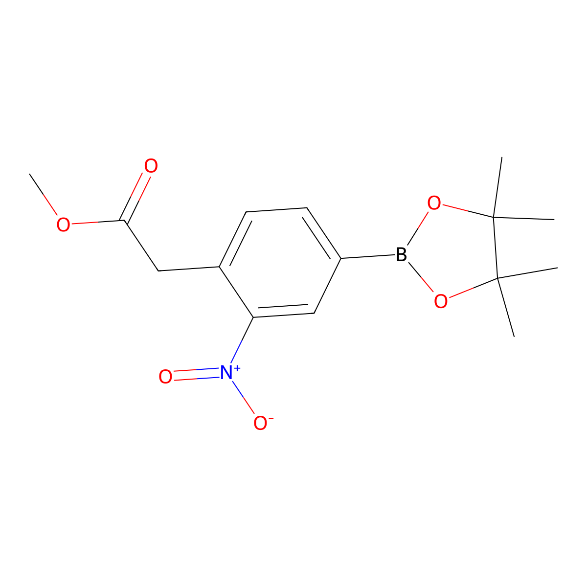 Methyl 2-(2-nitro-4-(4,4,5,5-tetramethyl-1,3,2-dioxaborolan-2-yl)phenyl)acetate molecular structure, CAS 1352413-08-1