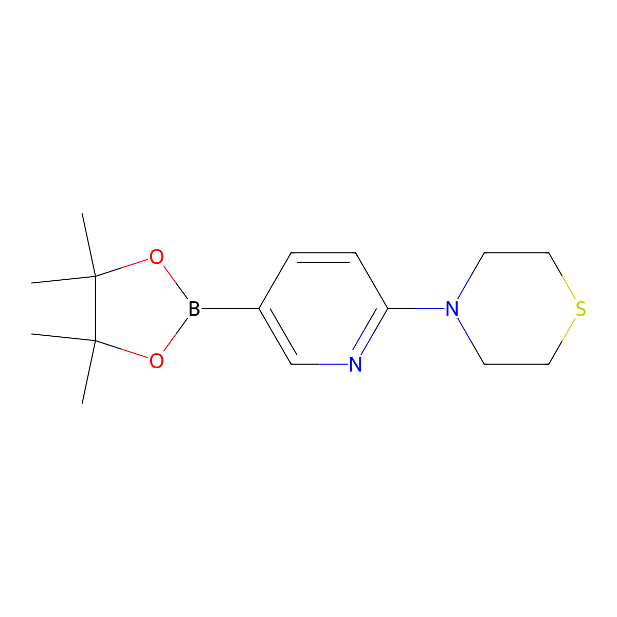 4-[5-(Tetramethyl-1,3,2-dioxaborolan-2-yl)pyridin-2-yl]thiomorpholine molecular structure, CAS 1352413-75-2