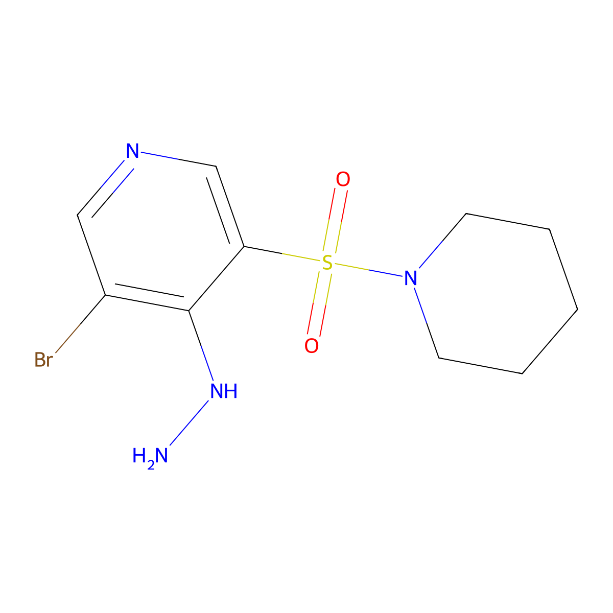 3-Bromo-4-hydrazinyl-5-(piperidin-1-ylsulfonyl)pyridine molecular structure, CAS 1352486-67-9