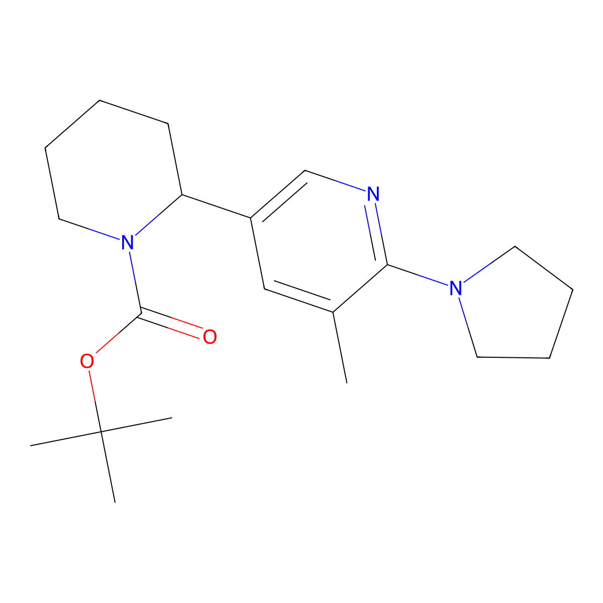tert-Butyl 2-(5-methyl-6-(pyrrolidin-1-yl)pyridin-3-yl)piperidine-1-carboxylate molecular structure, CAS 1352489-60-1