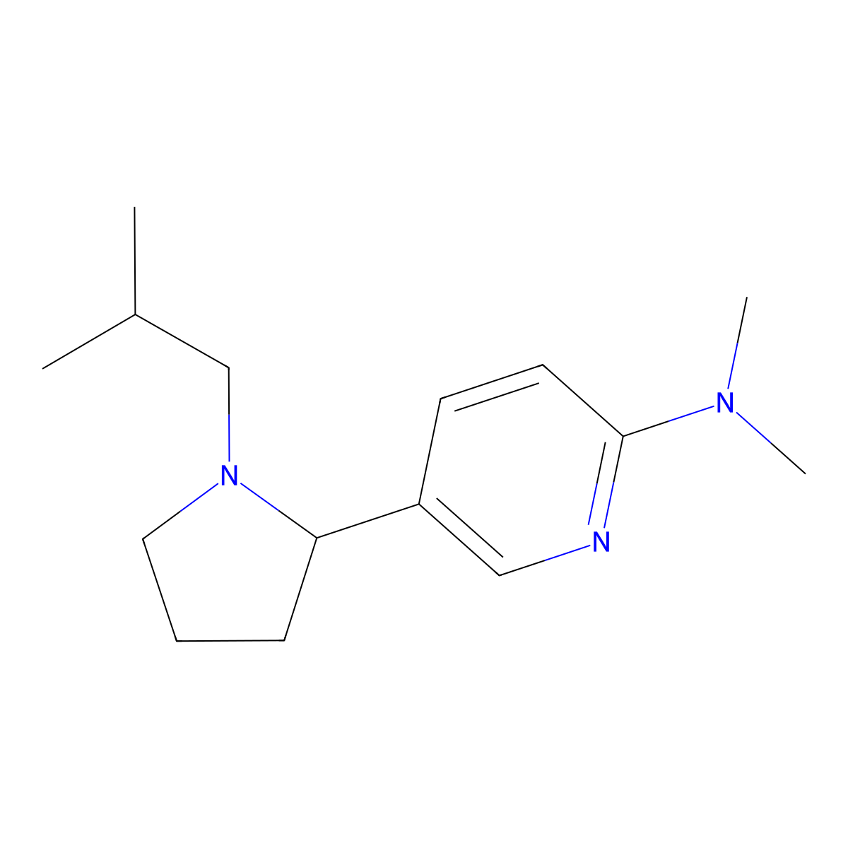 5-(1-Isobutylpyrrolidin-2-yl)-N,N-dimethylpyridin-2-amine molecular structure, CAS 1352491-05-4