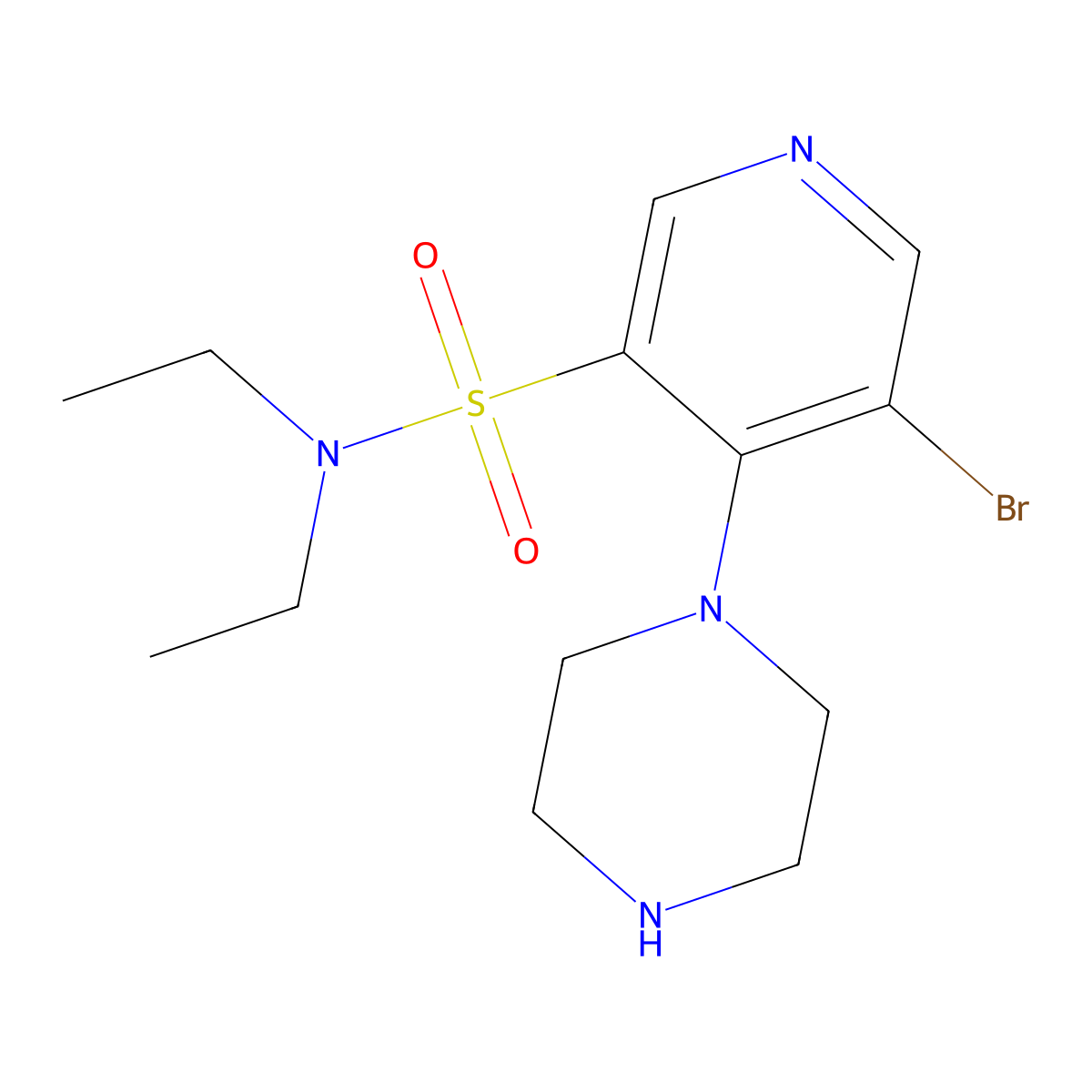 5-Bromo-N,N-diethyl-4-(piperazin-1-yl)pyridine-3-sulfonamide molecular structure, CAS 1352497-72-3