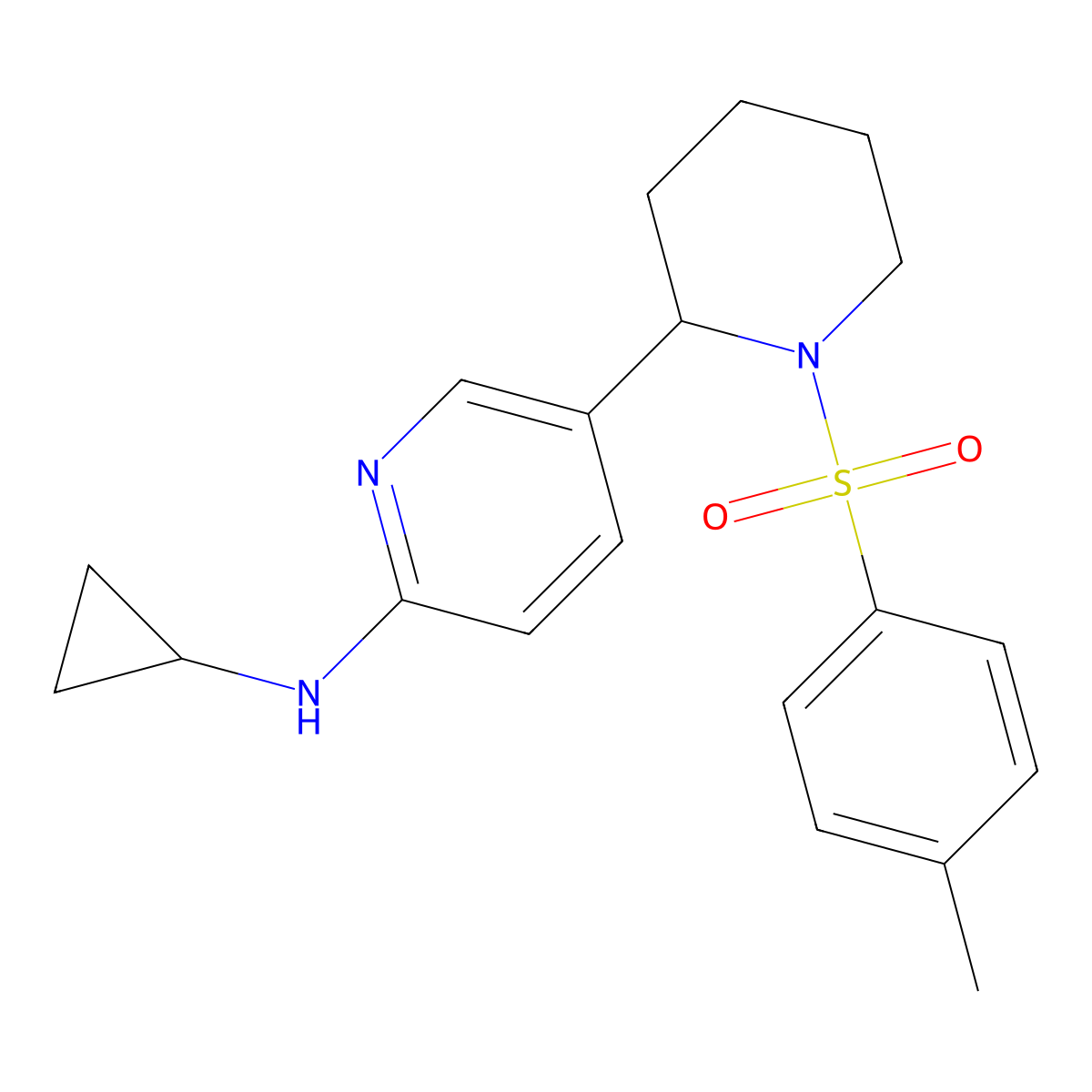 N-Cyclopropyl-5-(1-tosylpiperidin-2-yl)pyridin-2-amine molecular structure, CAS 1352498-80-6