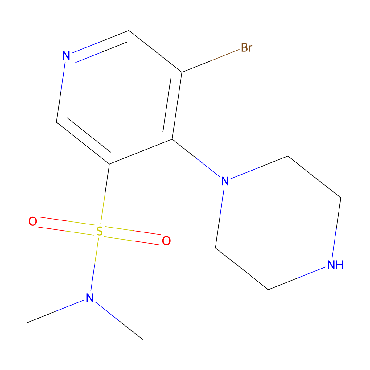 5-Bromo-N,N-dimethyl-4-(piperazin-1-yl)pyridine-3-sulfonamide molecular structure, CAS 1352499-52-5