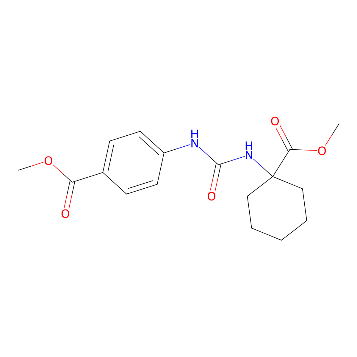 Methyl 4-({[1-(methoxycarbonyl)cyclohexyl]carbamoyl}amino)benzoate molecular structure, CAS 1352506-22-9