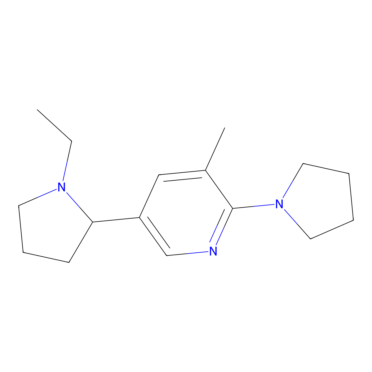 5-(1-Ethylpyrrolidin-2-yl)-3-methyl-2-(pyrrolidin-1-yl)pyridine molecular structure, CAS 1352506-50-3