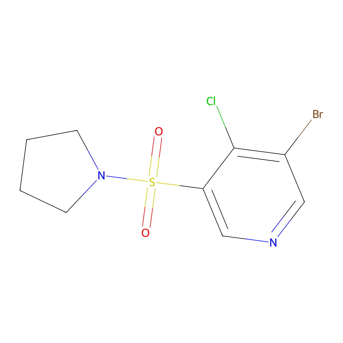 3-Bromo-4-chloro-5-(pyrrolidin-1-ylsulfonyl)pyridine molecular structure, CAS 1352508-13-4