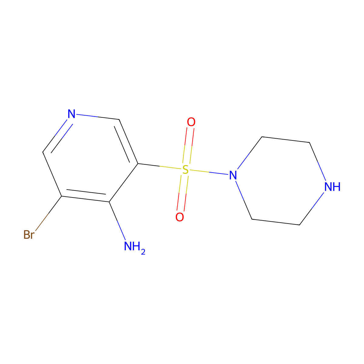 3-Bromo-5-(piperazin-1-ylsulfonyl)pyridin-4-amine molecular structure, CAS 1352517-41-9