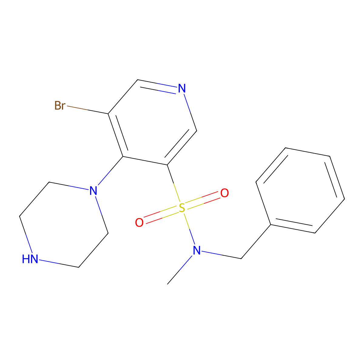 N-Benzyl-5-bromo-N-methyl-4-(piperazin-1-yl)pyridine-3-sulfonamide molecular structure, CAS 1352522-28-1