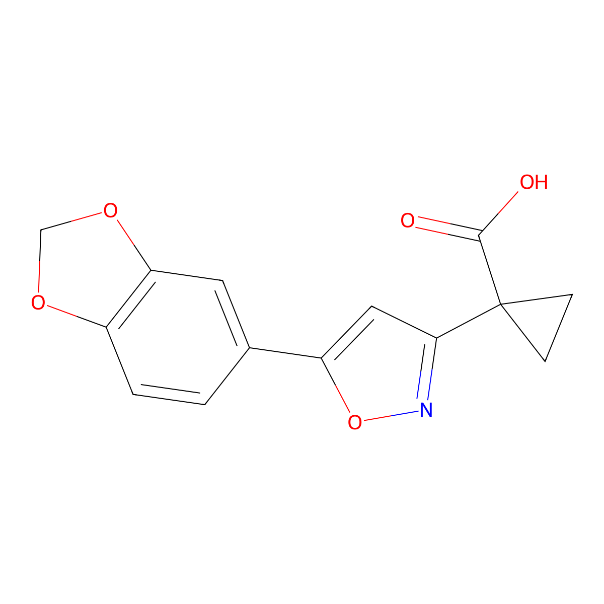 1-(5-(Benzo[d][1,3]dioxol-5-yl)isoxazol-3-yl)cyclopropanecarboxylic acid molecular structure, CAS 1352524-70-9