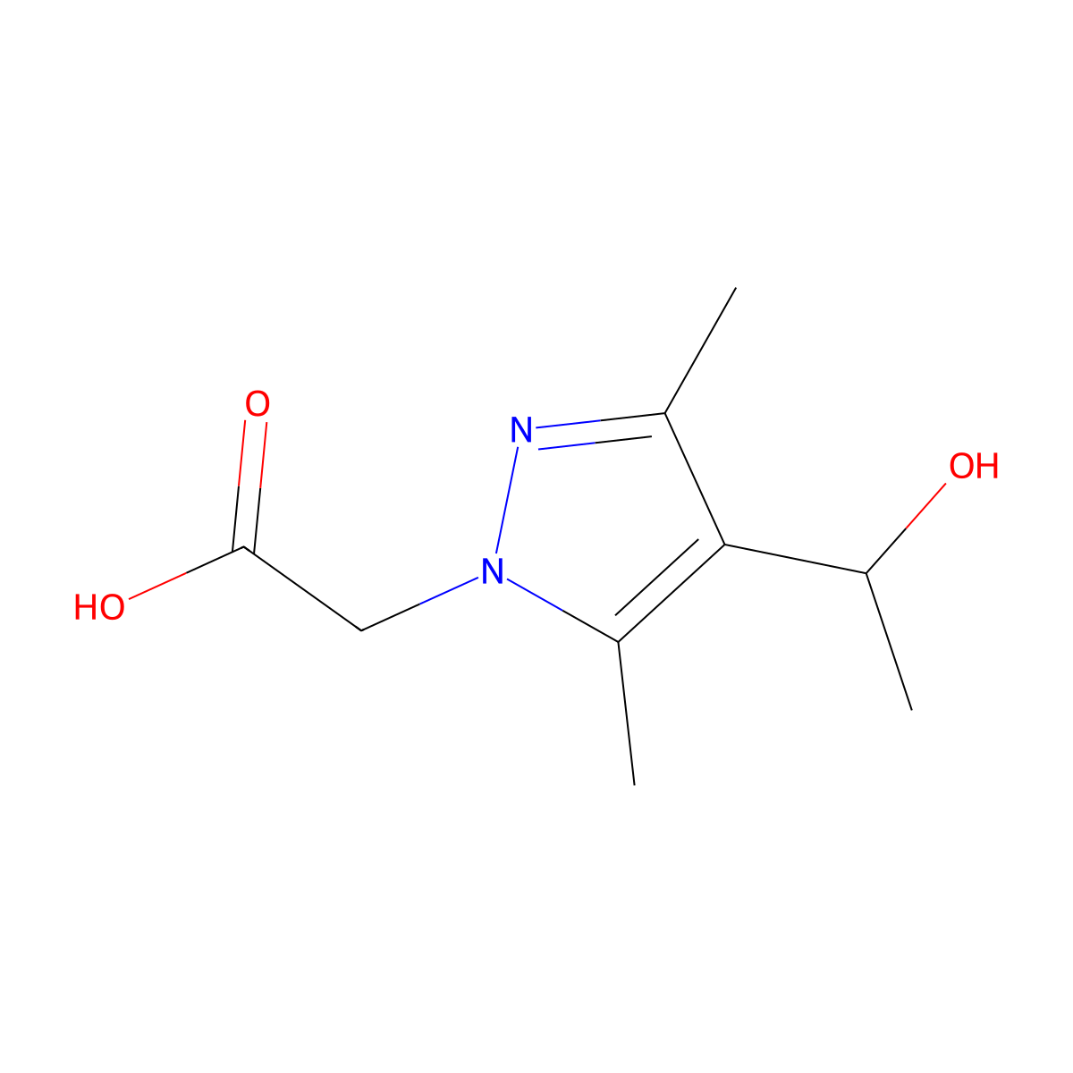 2-(4-(1-Hydroxyethyl)-3,5-dimethyl-1H-pyrazol-1-yl)acetic acid molecular structure, CAS 1352526-35-2