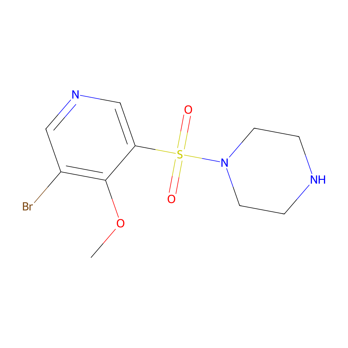 1-((5-Bromo-4-methoxypyridin-3-yl)sulfonyl)piperazine molecular structure, CAS 1352526-38-5
