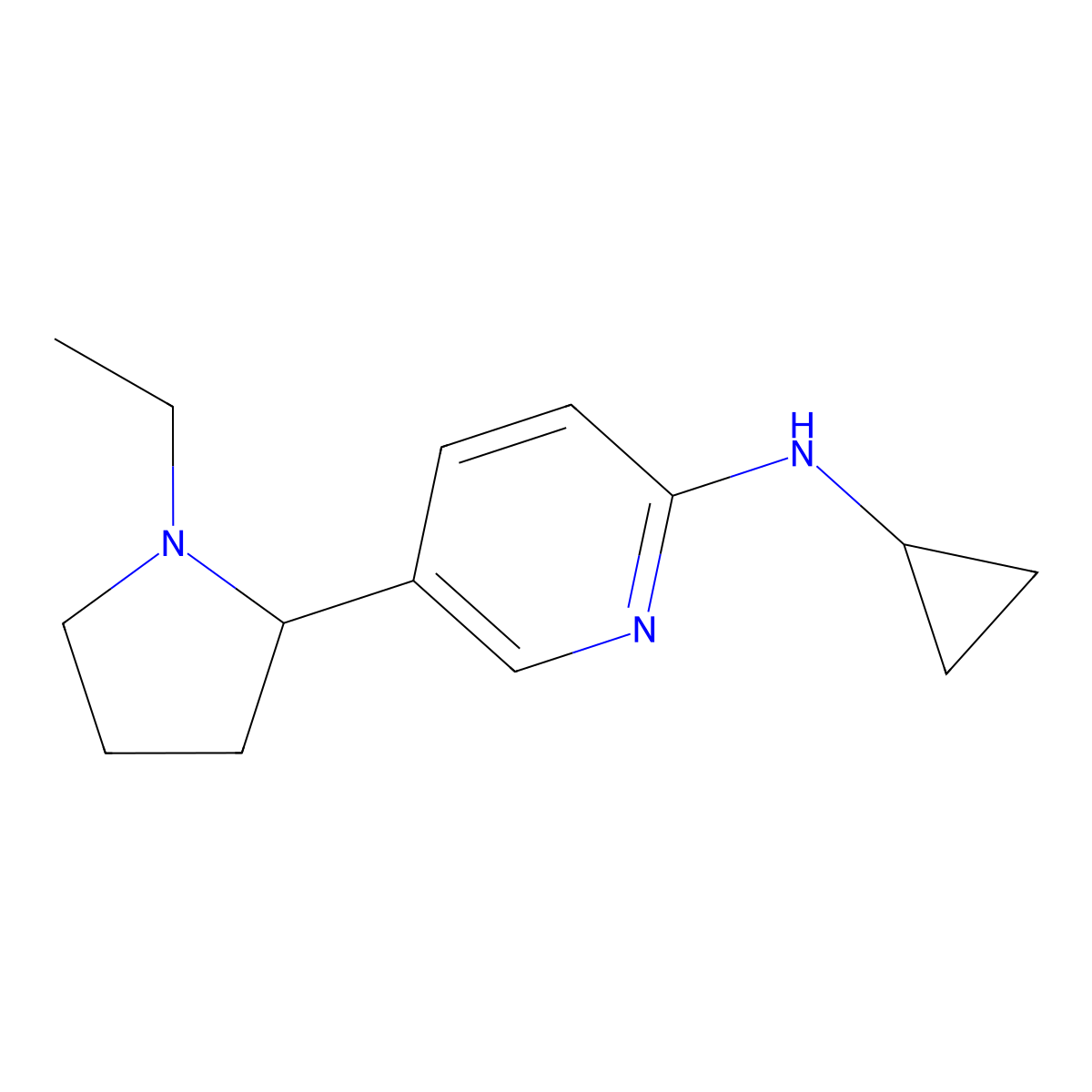 N-Cyclopropyl-5-(1-ethylpyrrolidin-2-yl)pyridin-2-amine molecular structure, CAS 1352530-63-2