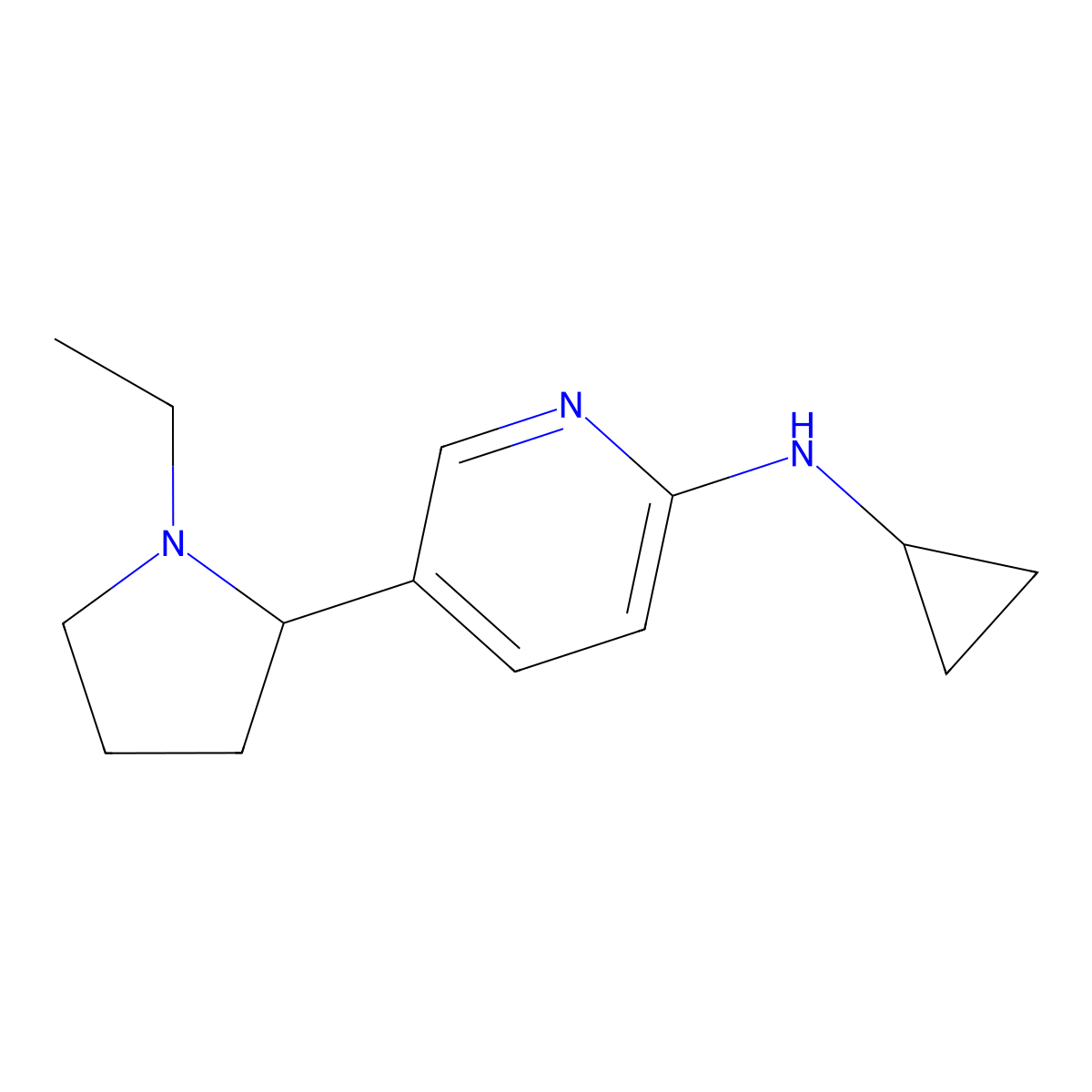 N-Cyclopropyl-5-(1-ethylpyrrolidin-2-yl)pyridin-2-amine molecular structure, CAS 1352530-63-2