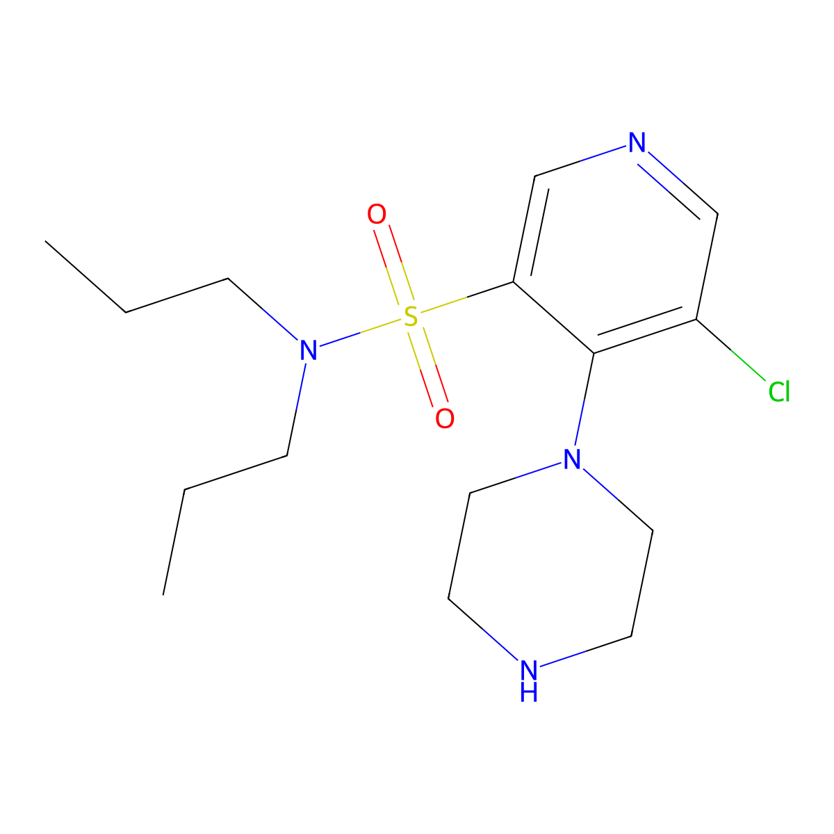 5-Chloro-4-(piperazin-1-yl)-N,N-dipropylpyridine-3-sulfonamide molecular structure, CAS 1352531-32-8