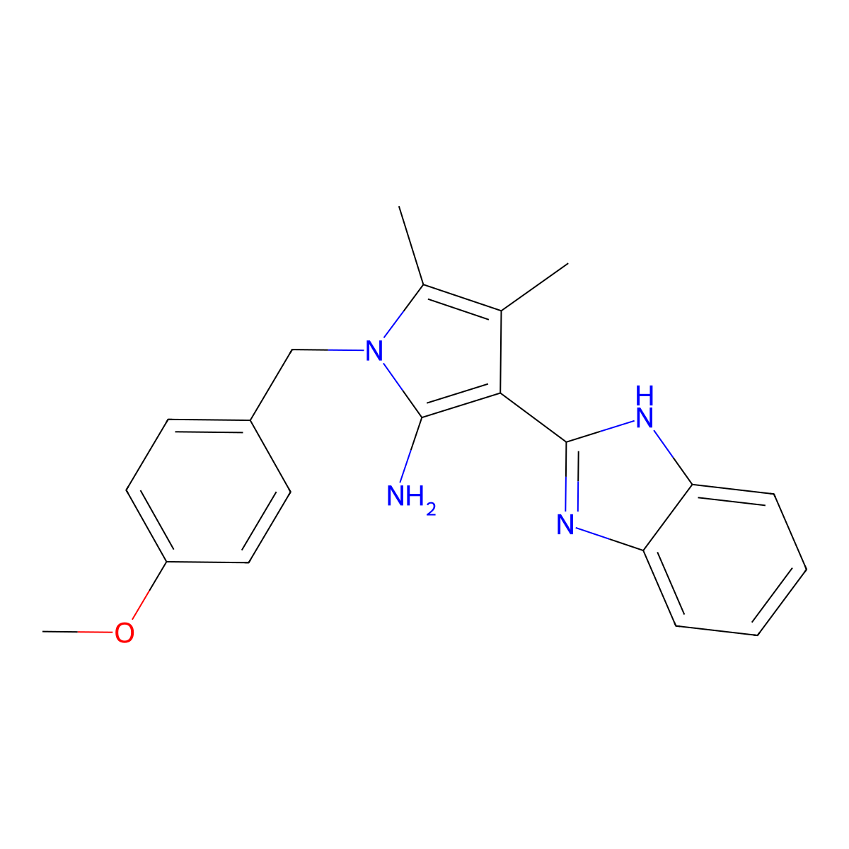 3-(1H-benzimidazol-2-yl)-1-(4-methoxybenzyl)-4,5-dimethyl-1H-pyrrol-2-amine molecular structure, CAS 1352533-72-2